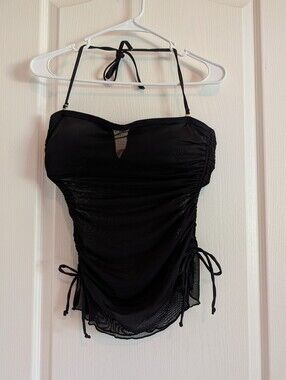 Becca by Rebecca Virtue Black Ruched Mesh Bandeau Tankini Top Medium 733557 NEW